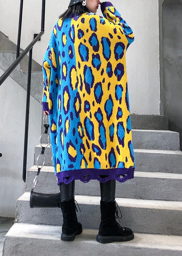 Cute yellow prints Sweater knit top pattern Beautiful winter Big patchwork sweater dresses - SooLinen