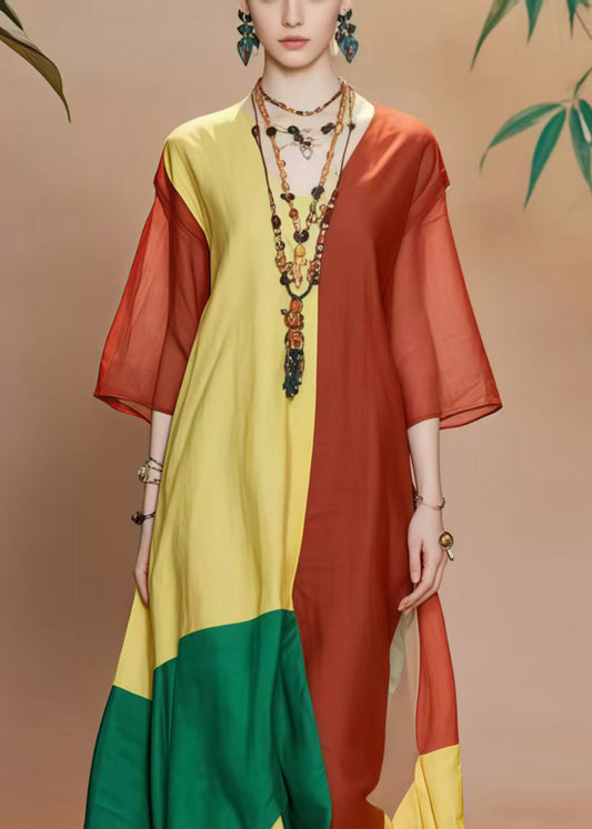 DIY Asymmetrical Patchwork Applique Cotton A Line Dress Bracelet Sleeve