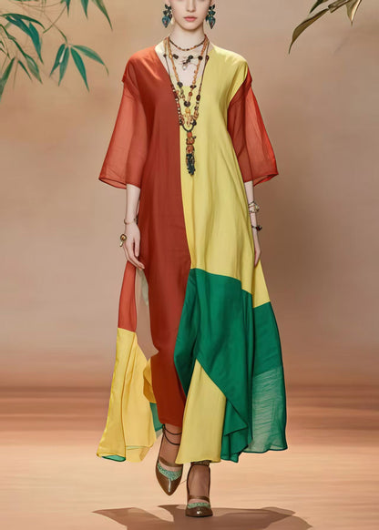 DIY Asymmetrical Patchwork Applique Cotton A Line Dress Bracelet Sleeve