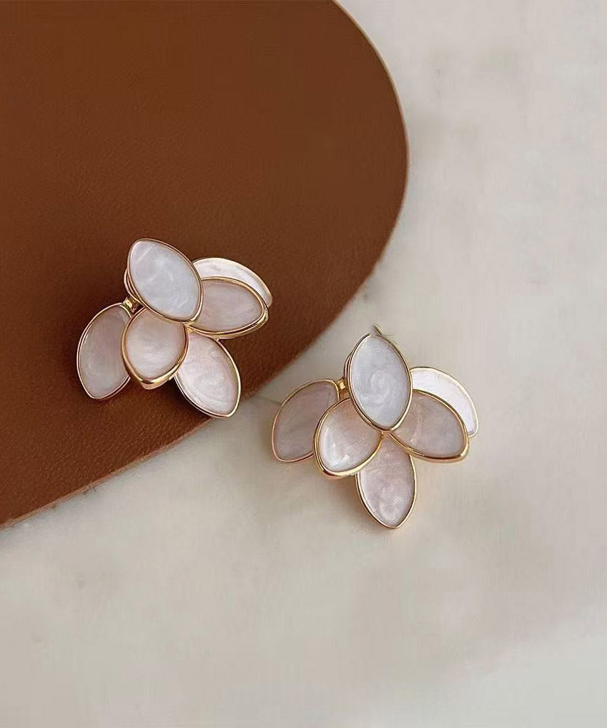DIY Beige Copper Overgild Zircon Leaf Stud Earrings