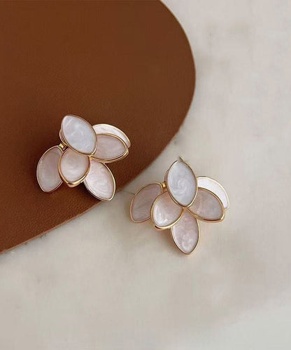 DIY Beige Copper Overgild Zircon Leaf Stud Earrings