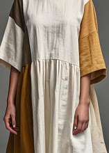 Load image into Gallery viewer, DIY Beige O Neck Wrinkled Patchwork Linen Dresses Summer