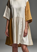 Load image into Gallery viewer, DIY Beige O Neck Wrinkled Patchwork Linen Dresses Summer