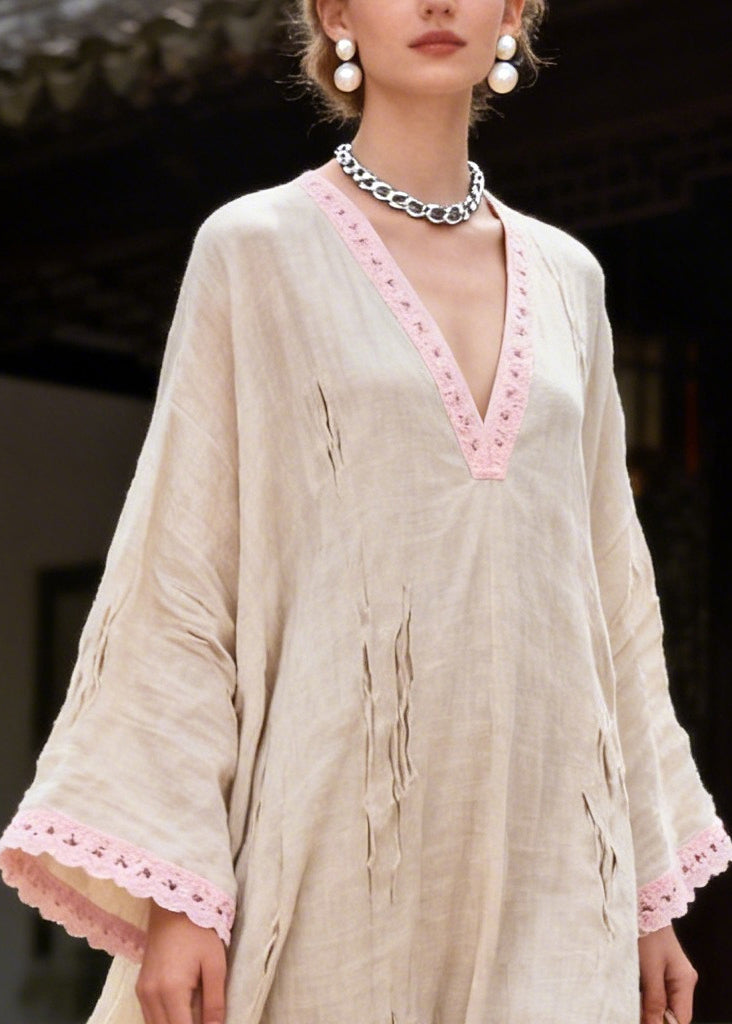 DIY Beige Oversized Patchwork Lace Ripped Maxi Dress