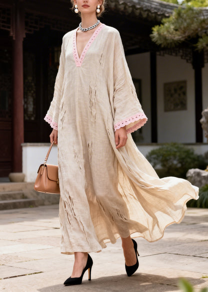 DIY Beige Oversized Patchwork Lace Ripped Maxi Dress