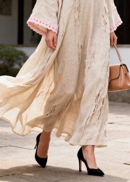 DIY Beige Oversized Patchwork Lace Ripped Maxi Dress