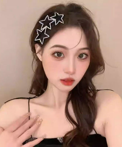 DIY Black Acrylic Zircon Hollow Out Pentagram Hairpin