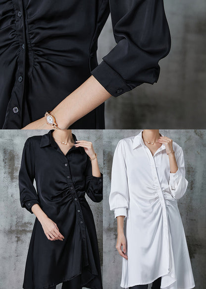 DIY Black Asymmetrical Wrinkled Chiffon Mid Dress Spring