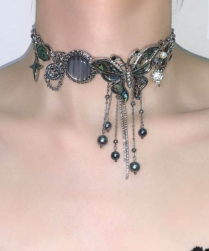 DIY Black Butterfly Tassel Zircon Adjustable Alloy Choker