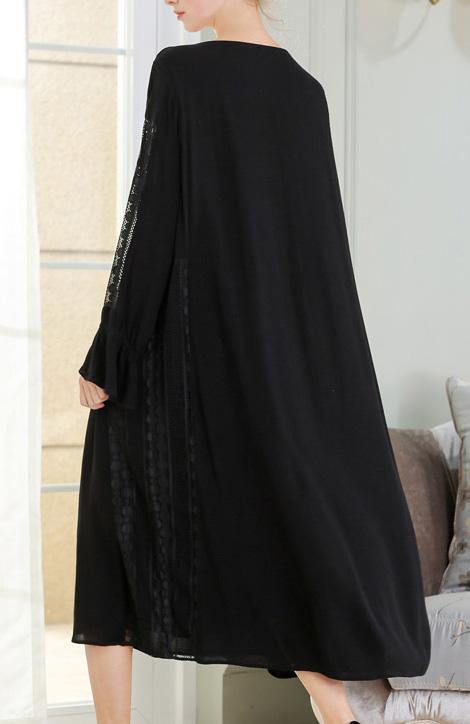 DIY Black Cotton Linen Patchwork Maxi Summer Dress - SooLinen