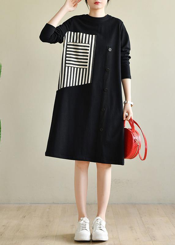 DIY Black O Neck Collar Cotton Pockets Spring Maxi Dresses - SooLinen