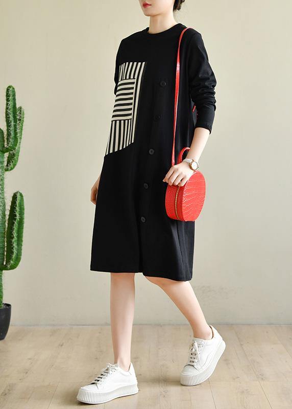 DIY Black O Neck Collar Cotton Pockets Spring Maxi Dresses - SooLinen