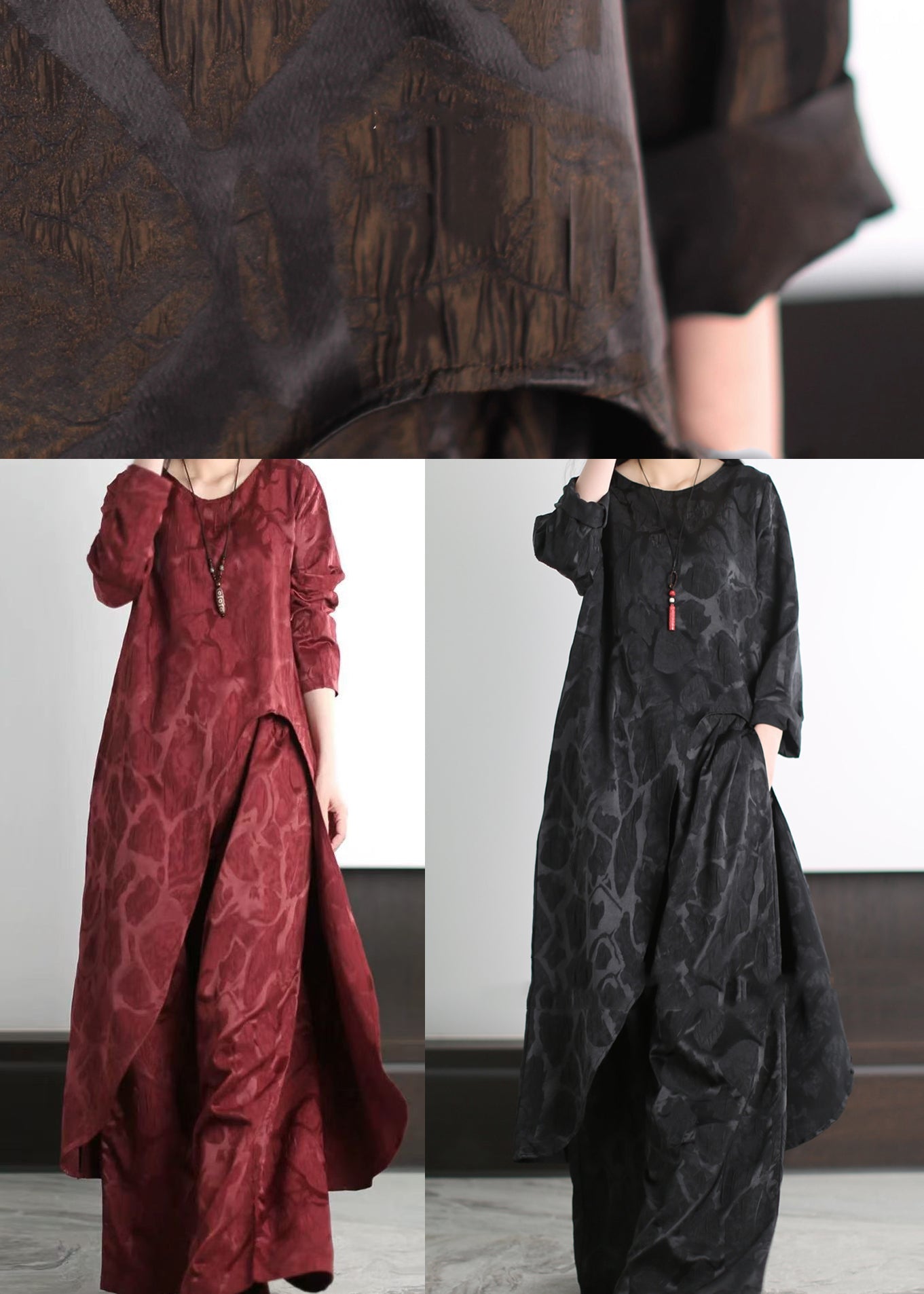 DIY Black Oversized Side Open Silk Two Pieces Set Spring
