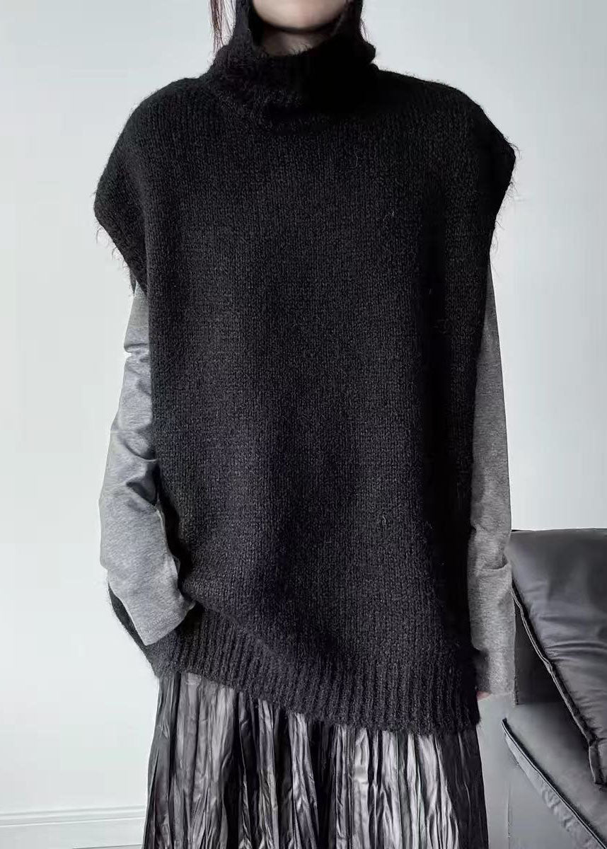 DIY Black Oversized Warm Knit Vests Sleeveless