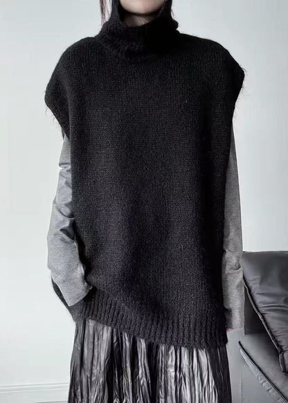 DIY Black Oversized Warm Knit Vests Sleeveless