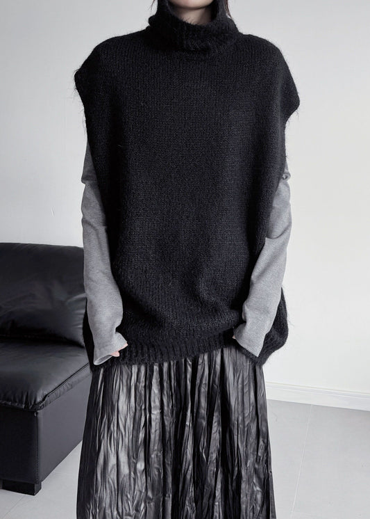 DIY Black Oversized Warm Knit Vests Sleeveless