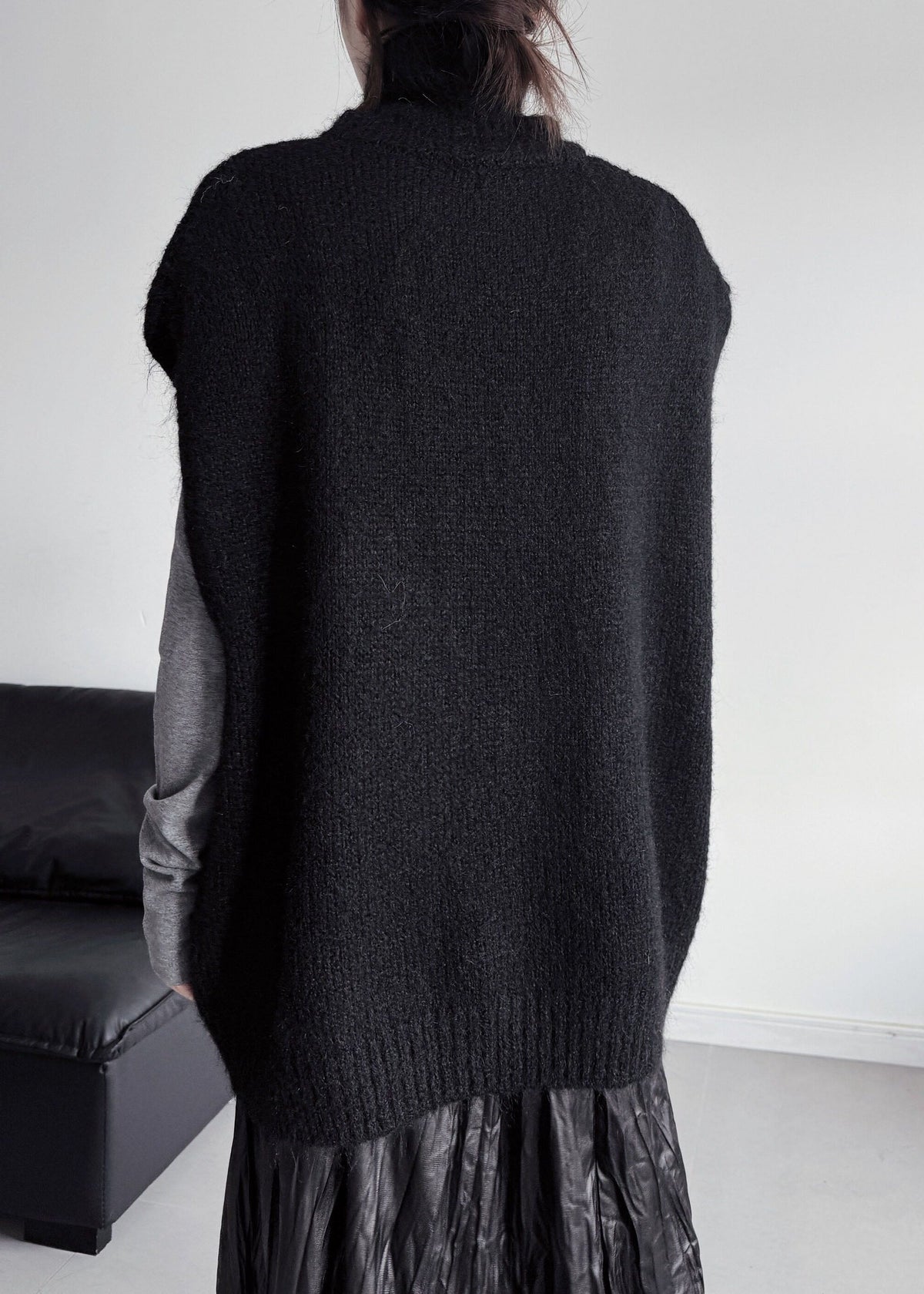 DIY Black Oversized Warm Knit Vests Sleeveless