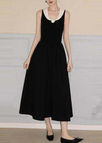 DIY Black Patchwork Flower Cotton Holiday Dress Sleeveless