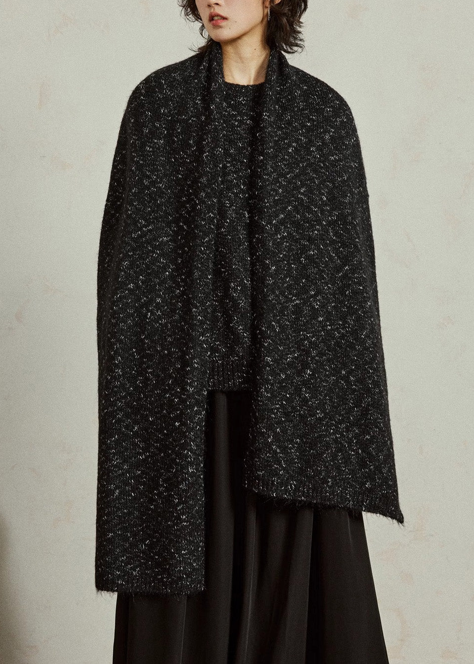 DIY Black Print Thick Woolen Scarf And Sweater Two-Way Wear Fall