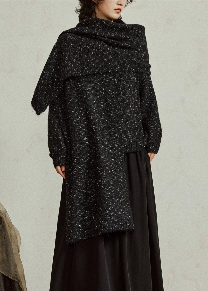 DIY Black Print Thick Woolen Scarf And Sweater Two-Way Wear Fall
