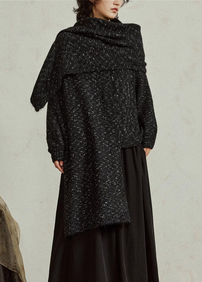 DIY Black Print Thick Woolen Scarf And Sweater Two-Way Wear Fall