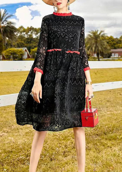 DIY Black Ruffled Floral Velour Dress Spring