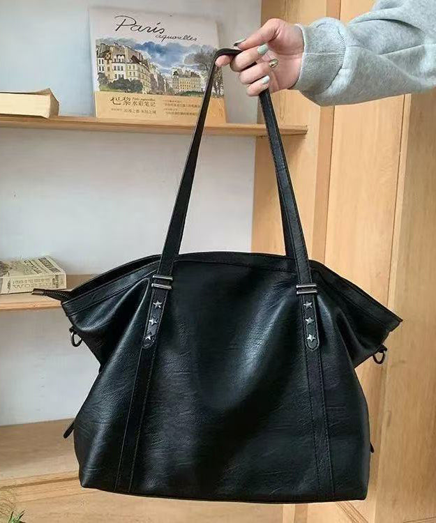 DIY Black Star Large Capacity Faux Leather Women Handbag