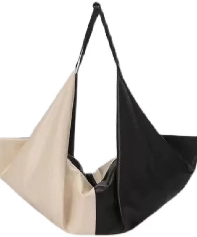 DIY Black White Patchwork Asymmetrical Design Faux Leather Shoulder Handbag