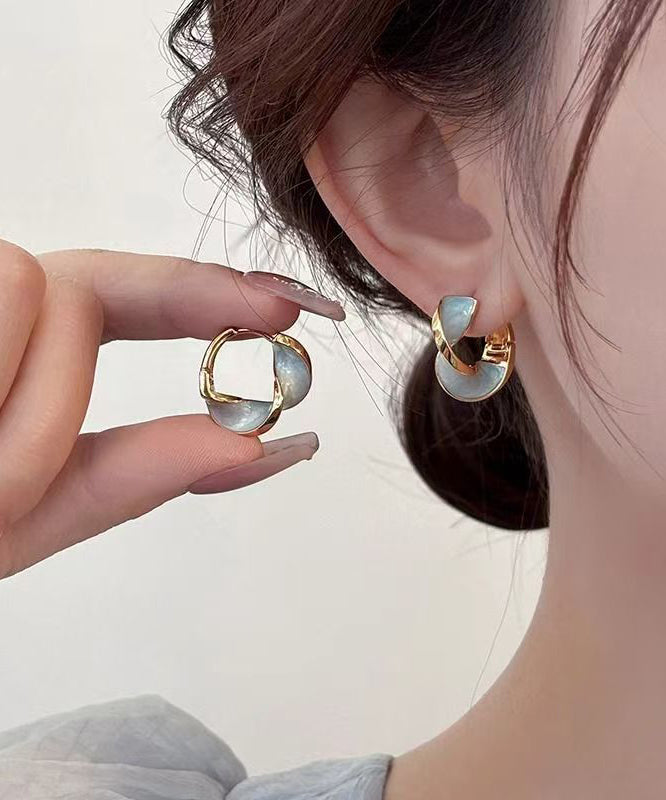 DIY Blue Copper Overgild Wave Hoop Earrings