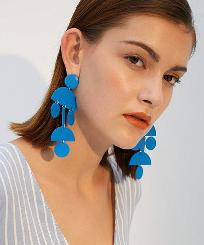 DIY Blue Exaggeration Geometric Tassels Alloy Drop Earrings