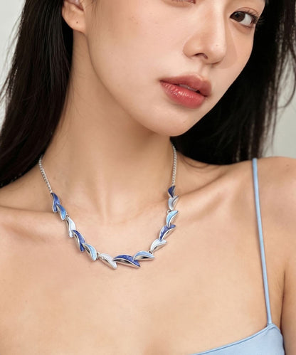 DIY Blue Stainless Steel Alloy Enamel Pendant Necklace