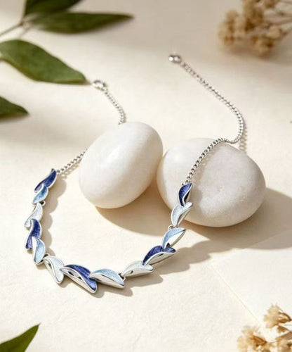 DIY Blue Stainless Steel Alloy Enamel Pendant Necklace