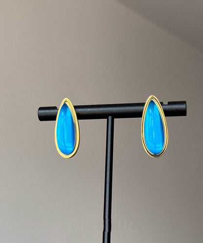 DIY Blue Stainless Steel Alloy Resin Water Droplet Stud Earrings