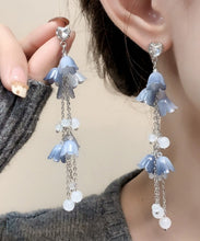 Load image into Gallery viewer, DIY Blue Sterling Silver Zircon Pearl Floral Tassel Drop Earrings