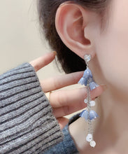 Load image into Gallery viewer, DIY Blue Sterling Silver Zircon Pearl Floral Tassel Drop Earrings