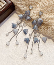 Load image into Gallery viewer, DIY Blue Sterling Silver Zircon Pearl Floral Tassel Drop Earrings