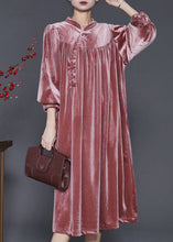 Load image into Gallery viewer, DIY Brick Red Stand Collar Oversized Silk Velvet Dress Spring