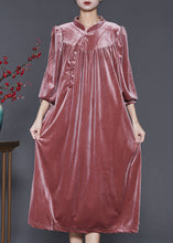 Load image into Gallery viewer, DIY Brick Red Stand Collar Oversized Silk Velvet Dress Spring