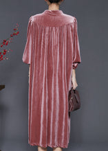 Load image into Gallery viewer, DIY Brick Red Stand Collar Oversized Silk Velvet Dress Spring