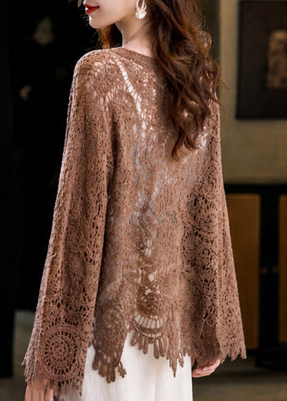 DIY Chocolate Oversized Hollow Out Knit Sweaters Fall