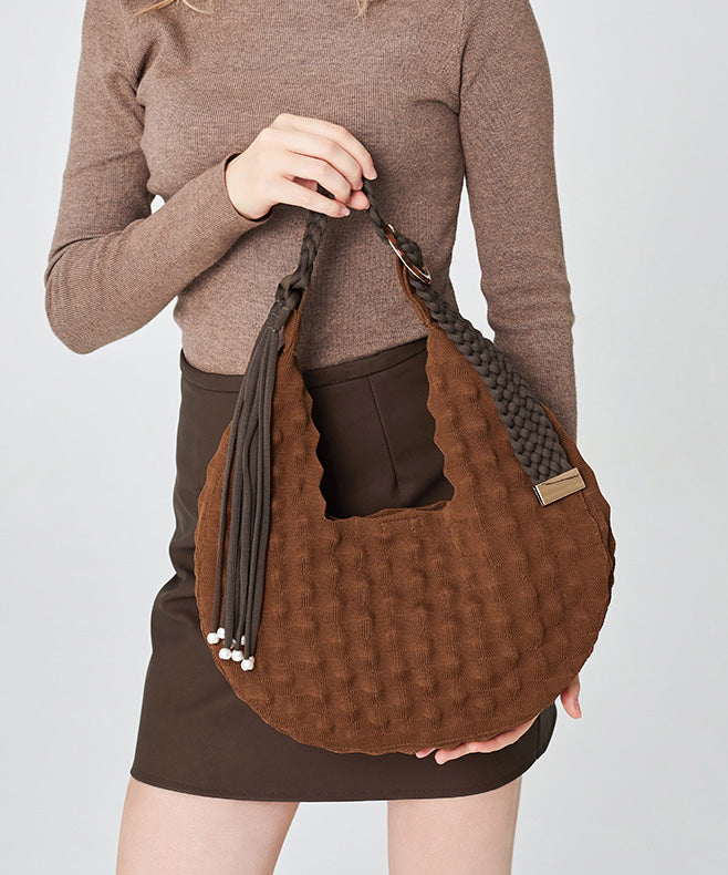 DIY Chocolate Tasseled Solid Durable Cotton Shoulder Bags