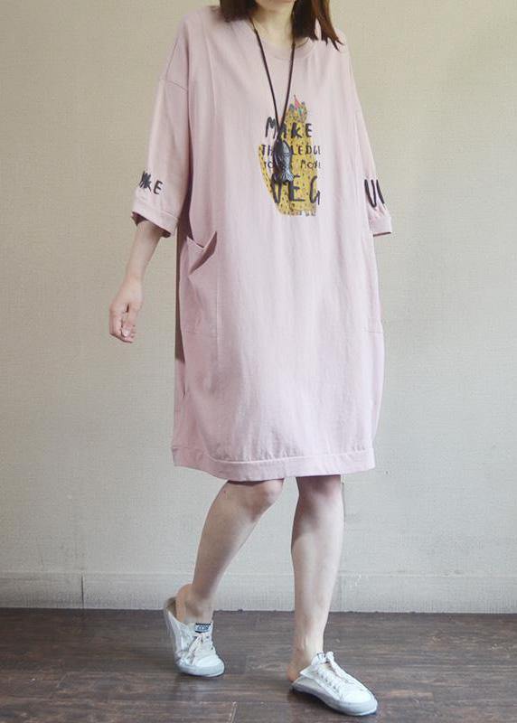 DIY Cotton Metropolitan Museum Fashion Round Neck Casual Printed Cotton Dress - SooLinen