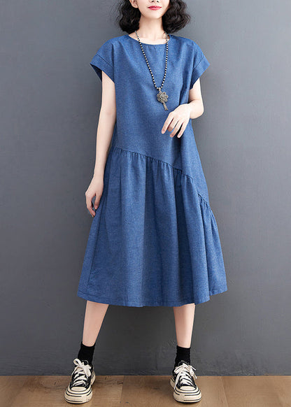 DIY Denim Navy Asymmetrical Patchwork Holiday Dress Summer