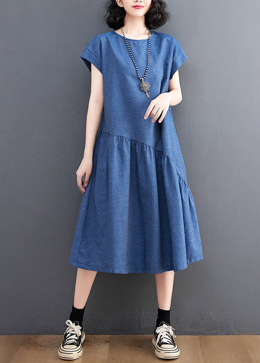 DIY Denim Navy Asymmetrical Patchwork Holiday Dress Summer