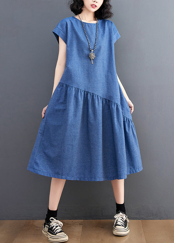 DIY Denim Navy Asymmetrical Patchwork Holiday Dress Summer