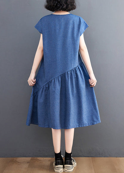 DIY Denim Navy Asymmetrical Patchwork Holiday Dress Summer