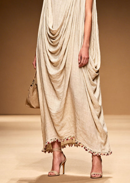 DIY Floral Patchwork Wrinkled Linen Long Dresses Sleeveless