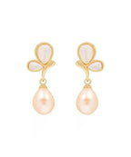 DIY Gold Sterling Silver Overgild Drip Pearl Butterfly Drop Earrings