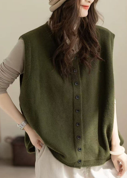 DIY Green Oversized Button Knit Vests Winter