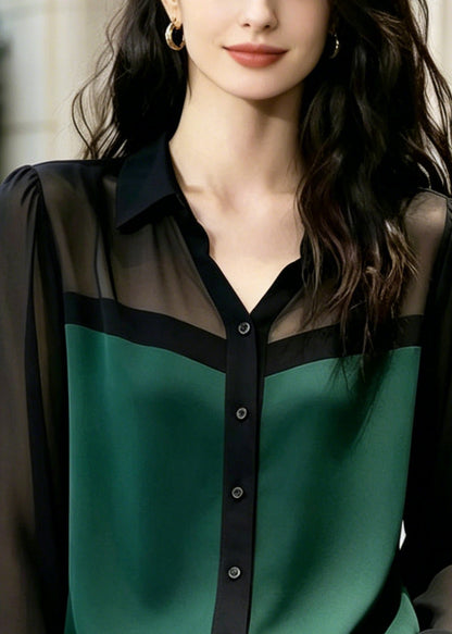DIY Green Oversized Patchwork Draping Chiffon Shirt Summer